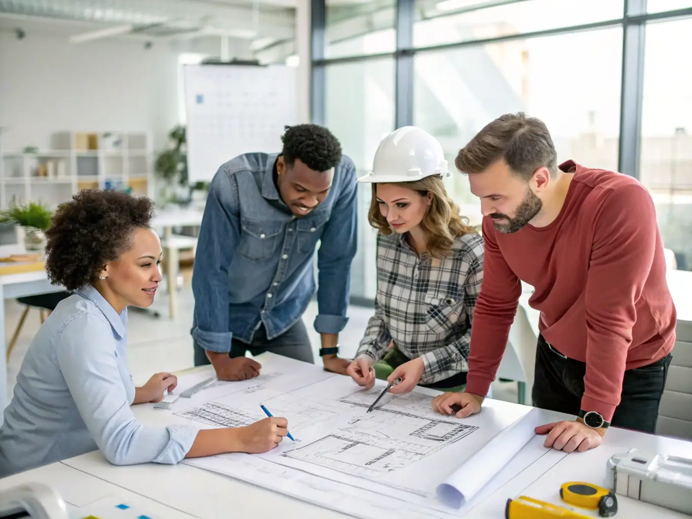 A diverse team of engineers and technicians collaborating on a project, emphasizing Maxx Global's expertise and collaborative approach.