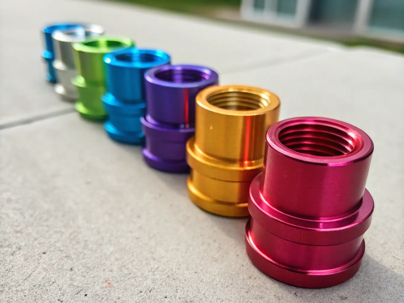 A photograph showcasing various surface finishing techniques applied to different metal components, highlighting the textures and finishes achieved. The image demonstrates the range of aesthetic and functional surface treatments available.
